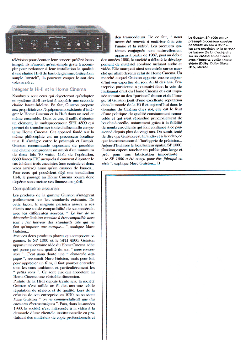Pramplificateur Processeur Localisateur SP1000 - Article paru dans la revue Cinema chez soi  page 2