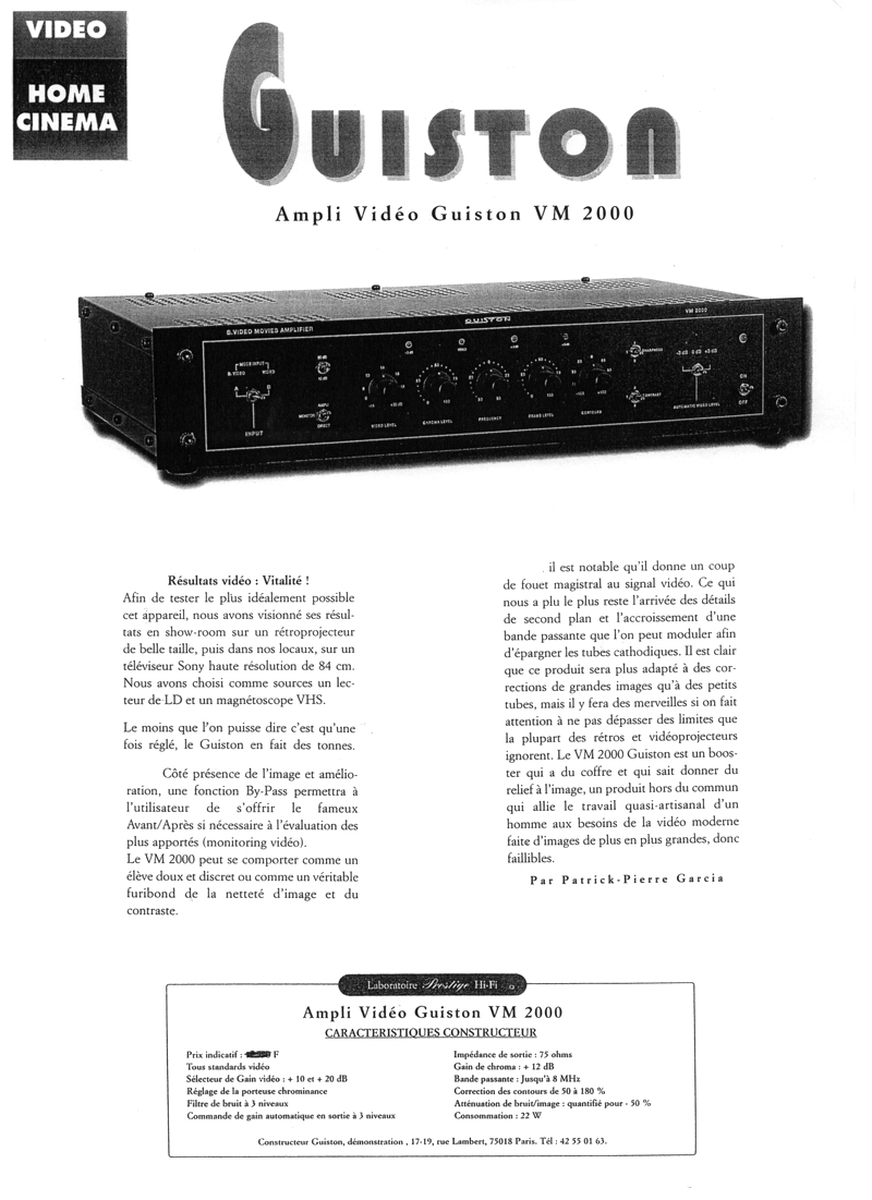 VM 2000 Amplificateur Regnrateur d'Images - Article paru dans le magazine HOME CINEMA page 1