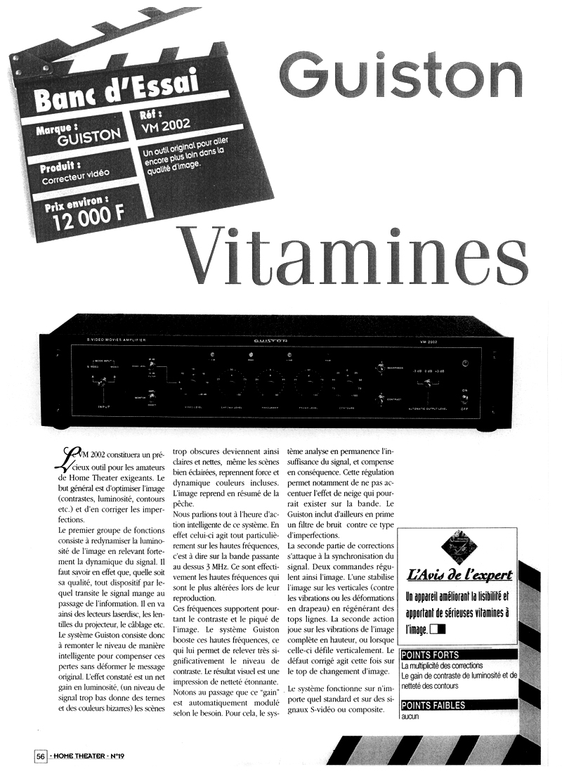 VM 2002  Amplificateur Regnrateur d'Images - Article paru dans le magazine HOME THEATER N-19