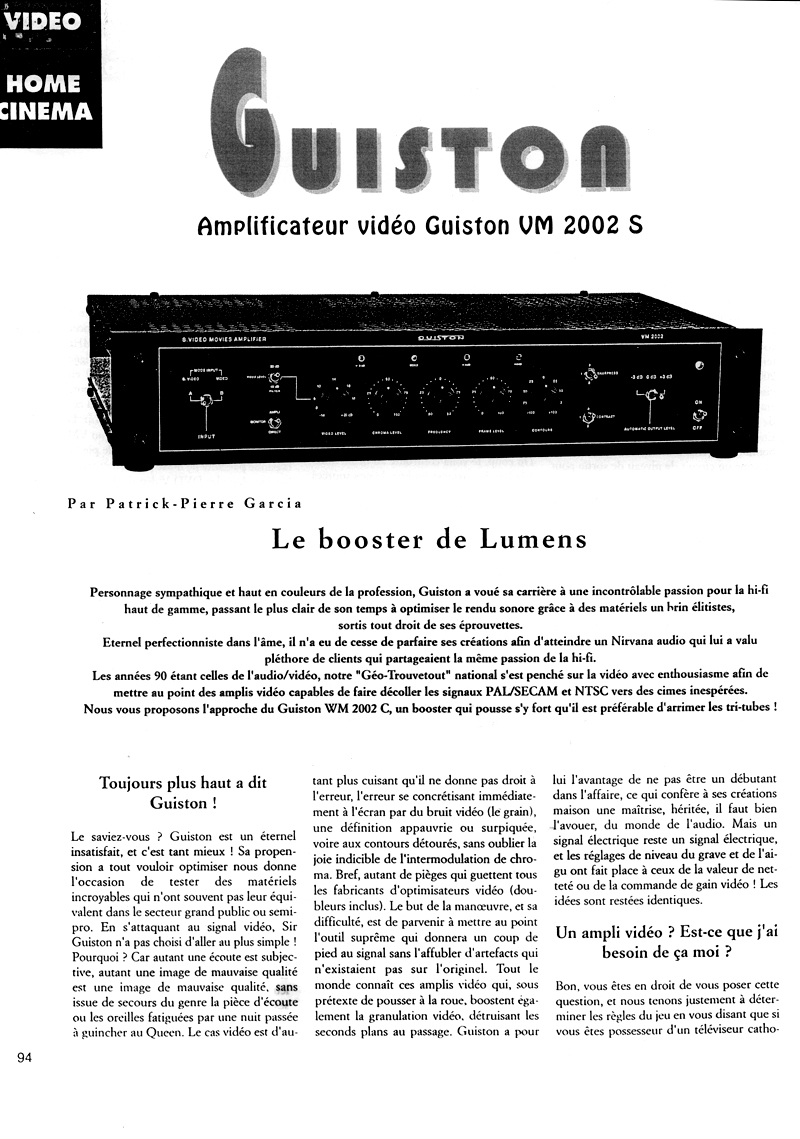 VM 2002 S Amplificateur Regnrateur d'Images - Article paru dans le magazine HOME CINEMA page 1
